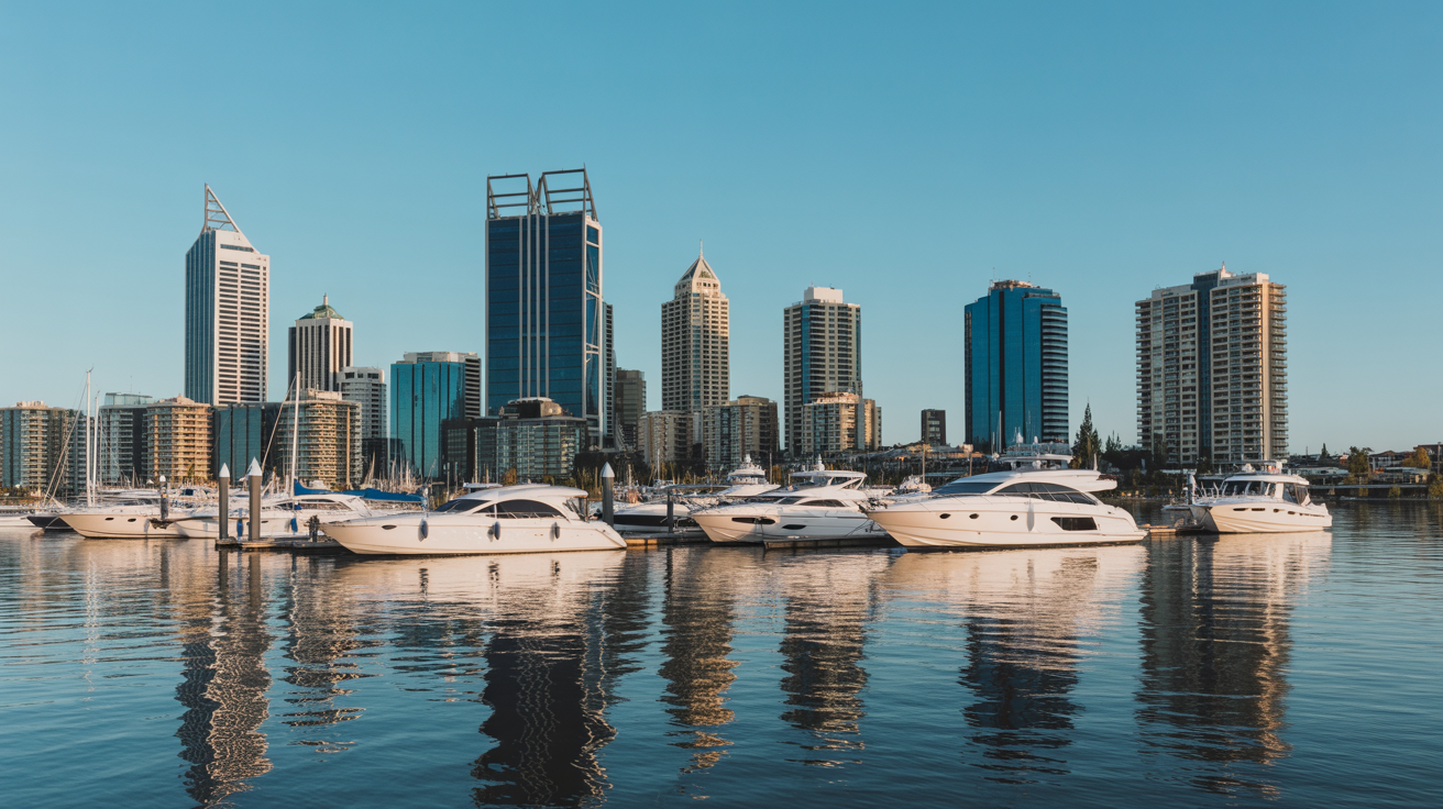 Swan River waterfront with luxury apartments and yachts