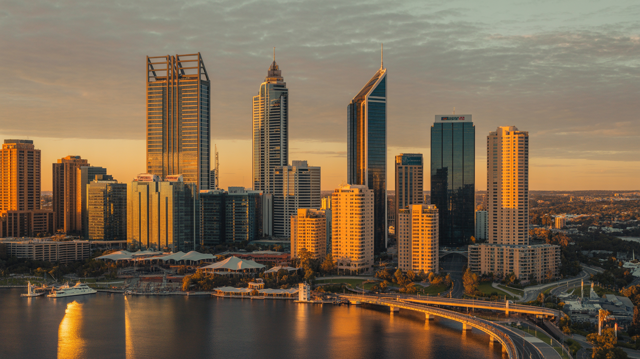 Perth Elizabeth Quay at golden hour sunset - luxury investment gateway
